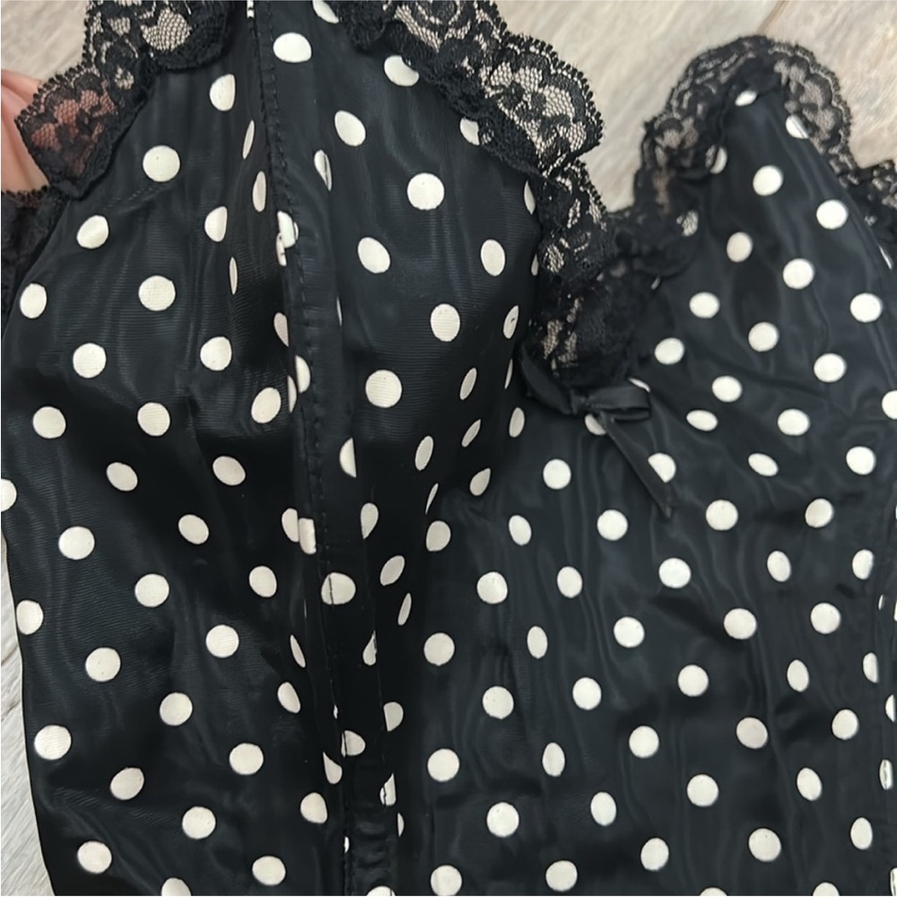 Vintage 80s Emile Bole Polka Dot Thong Pinup Bustier One Piece Bodysuit Lingerie - Picture 7 of 13